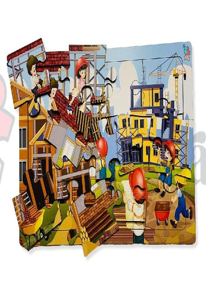 Khilonewale Kids Construction Zone Wooden Jigsaw Puzzle: A Fun and Educational Toy for Children (Ages 3-8). This Set Includes 12 Pieces and Forms a Construction Zone Scene Sized at 8X12 Inches. - Image 2